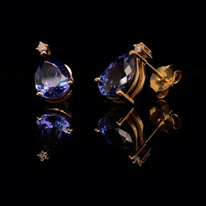 Pear Cut Tanzanite and Diamond Stud