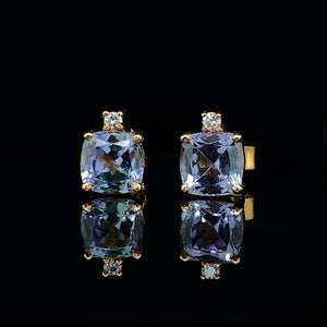 Cushion Cut Tnzanite and Diamond Stud