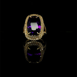 Long Cushion Cut Amethyst Ring