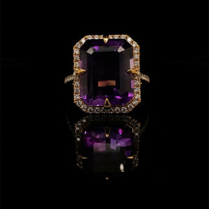 Radiant Cut Amethyst and Diamond Ring